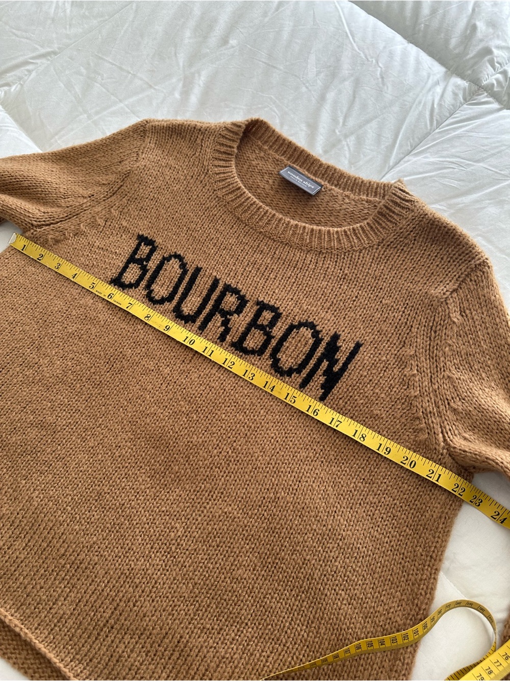 Wooden Ships Camel Crewneck Sweater with Black BOURBON Text size S/M - Picture 13 of 16